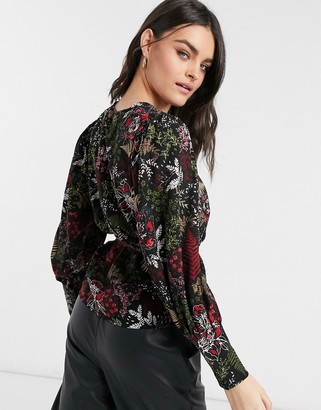 Vero Moda wrap blouse with tie waist in dark floral