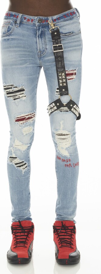 Cult of Individuality Punk Super Skinny Jeans with Studded Leg Harness