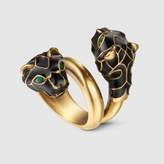 Thumbnail for your product : Gucci Tiger head ring with black enamel
