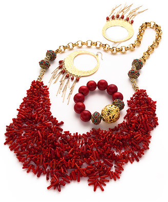 Devon Leigh Long Multi-Strand Coral Necklace, Red