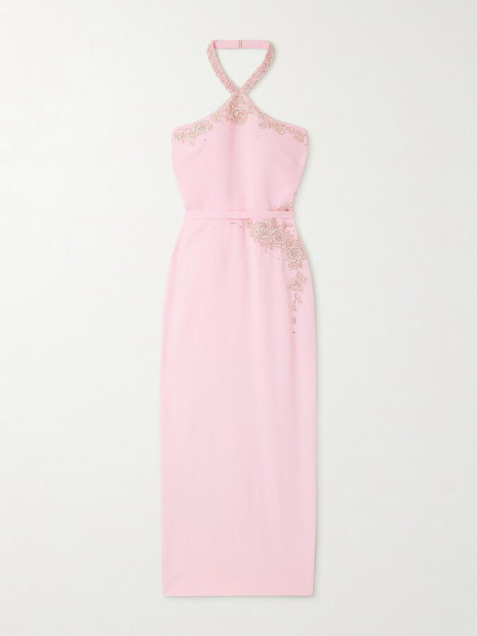 MISS SOHEE - Ara Sequin And Crystal-embellished Crepe Halterneck Gown - Pink