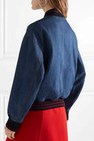 Thumbnail for your product : Miu Miu Embroidered Denim Bomber Jacket - Mid denim