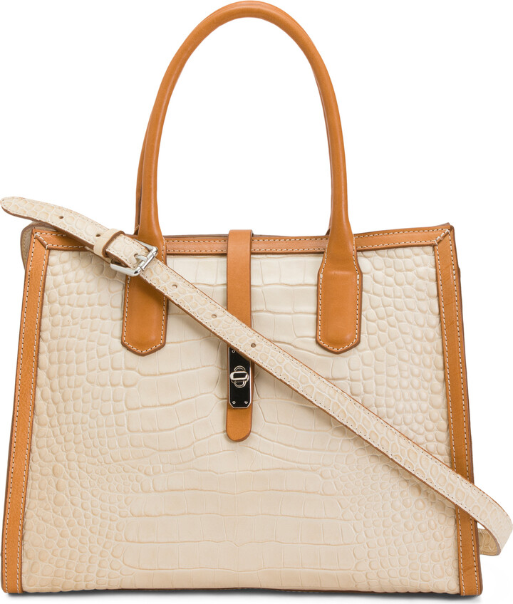 Cavalcanti Made In Italy Leather Croc Satchel With Tab Lock Closure