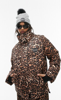 Topshop Sno funnel neck puffer ski jacket in leopard print - ShopStyle