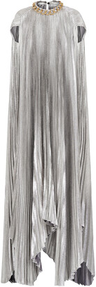 Givenchy Women's Chain-Detailed Pleated Silk-Blend LamA Cape Dress - Silver - Moda Operandi
