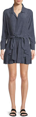 Halston Smocked-Waist Dot-Print Mini Skirt