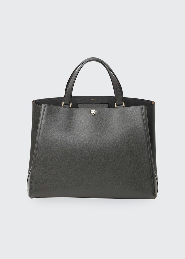 gray leather tote