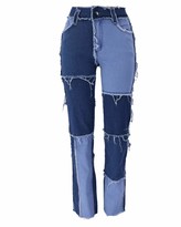 Thumbnail for your product : HONGBI Women's Patchwork Mid Waist Jeans Distressed Straight Denim Pants Color Block Pencil Denim Pants Coffee S