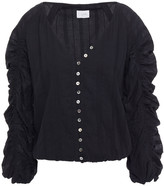 Thumbnail for your product : CAMI NYC The Gia Ruched Embroidered Cotton-voile Blouse
