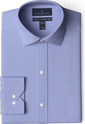 Buttoned Down Amazon Brand Men's Tailored Fit Spread Collar Solid Non-Iron Dress Shirt Blue 19.5" Neck 36" Sleeve