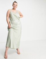 Thumbnail for your product : Vila Curve Bridesmaid cami maxi dress with ruching in green satin