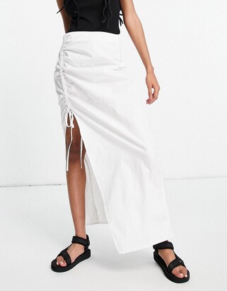 Parisian gathered side midi skirt co-ord in whtie