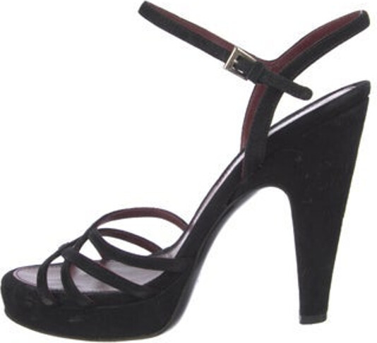 Prada Suede Sandals Black Platform Multistrap & Buckle Closure at Ankles Designer