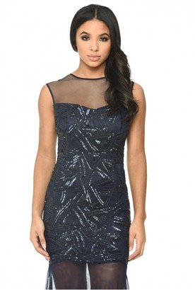 AX Paris Navy Floor Length Dress With Mesh And Embroidery
