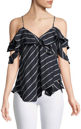 KENDALL + KYLIE Pinstripe Cold-Shoulder Ruffle Wrap Cami