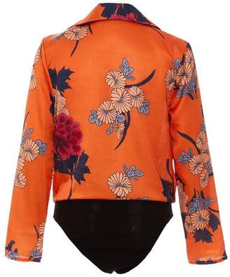 Quiz Orange Satin Floral Long Sleeve Bodysuit