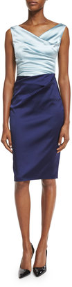 Talbot Runhof Colly Colorblock Ruched Cocktail Dress, Azur/Majestic