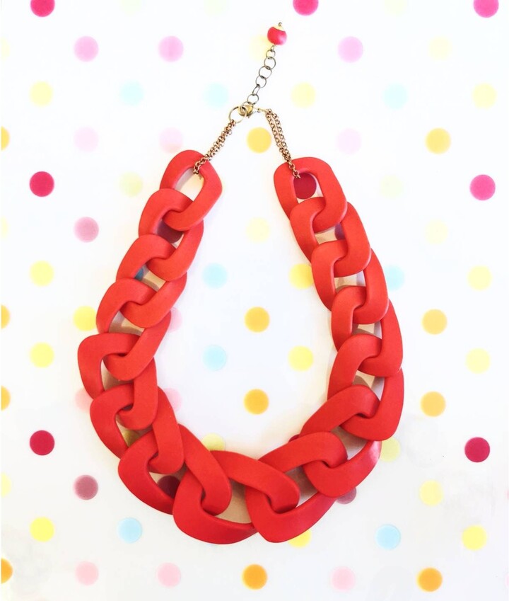 Etsy Red Polymer Clay Statement Necklace Chunky Chain Link, Handmade