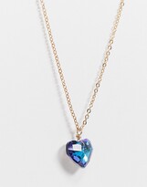 Thumbnail for your product : ASOS DESIGN necklace with blue jewel heart in gold tone