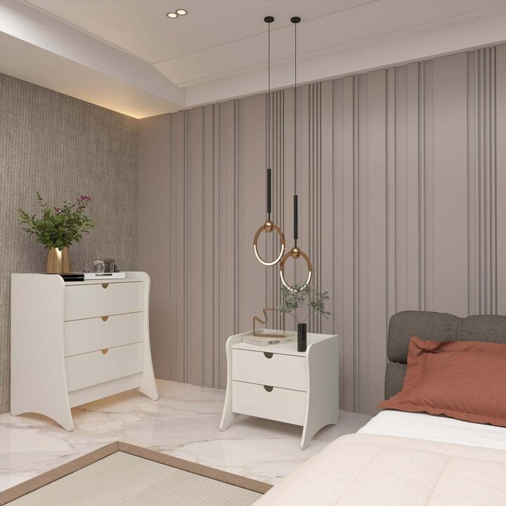 Manhattan Comfort Coney Mid-Century Modern White 3-Drawer 27.55 in. W Dresser and 2-Drawer 19.68 in. W Nightstand Set (2-Piece)