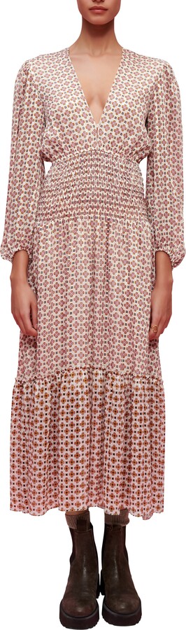 Maje Geometric Long Sleeve Tiered Cotton Dress