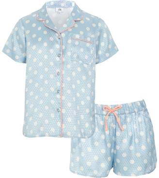 River Island Girls Blue polka dot pyjama shirt set