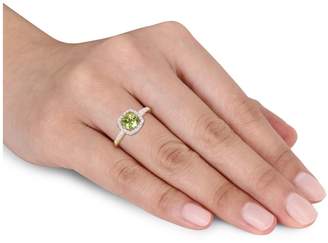 Concerto 10K Yellow Gold and Peridot Halo Birthstone Ring with 0.14 CT. T.W. Diamond