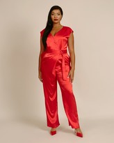 Thumbnail for your product : Sally LaPointe Stretch Crinkle Satin Wrap D-Ring Jumpsuit