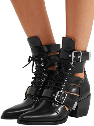 Chloé Rylee Cutout Glossed-leather Ankle Boots