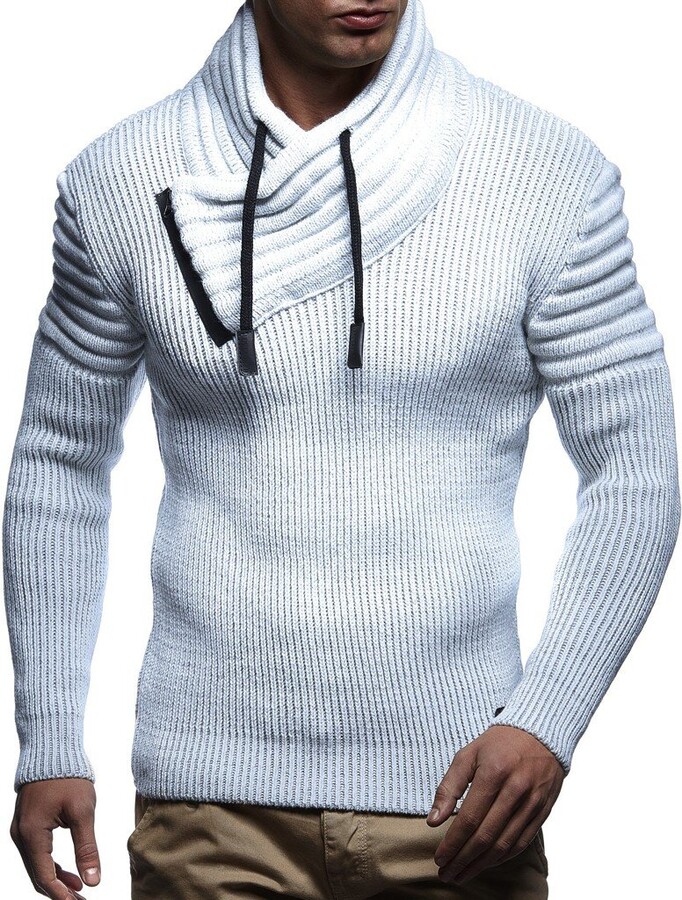 Leif Nelson Men's Pullover Knit Sweater Chunky Knit Shawl Collar LN