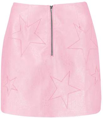 boohoo Woven Leather Look Star Embroidered Mini Skirt