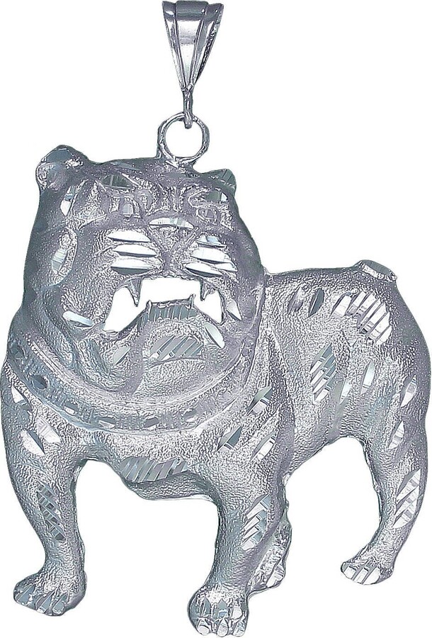 Etsy Huge Heavy Sterling Silver Bulldog Charm Pendant Necklace 3.4 Inches 33 Grams With Diamond Cut Finish & 24 Inch Figaro Chain