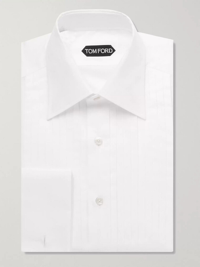 Tom Ford White Slim-Fit Pleated Bib-Front Cotton Shirt - ShopStyle