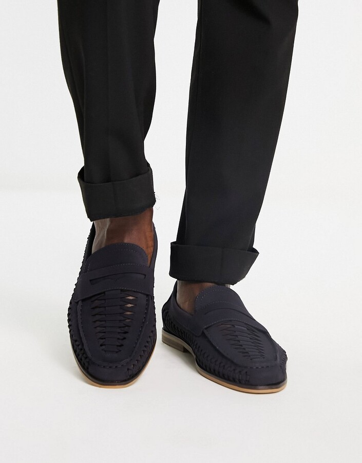 Topman Morgan navy weave saddle loafers - ShopStyle