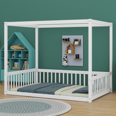 Ophelia & Co. Canopy Frame Floor Bed With Fence