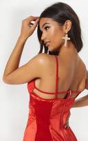Thumbnail for your product : PrettyLittleThing Red Lace Insert Satin Midi Dress