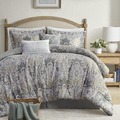 Harbor House Hallie Gray Traditional 6 Piece 100% Cotton Comforter Set