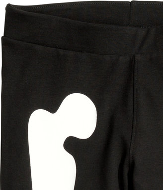 H&M Leggings with Printed Design - Black/white - Kids