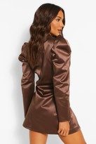 Thumbnail for your product : boohoo Satin Puff Sleeve Button Blazer Dress