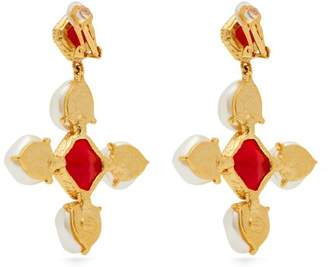 Oscar de la Renta Baroque Faux Pearl And Crystal Drop Earrings - Womens - Red
