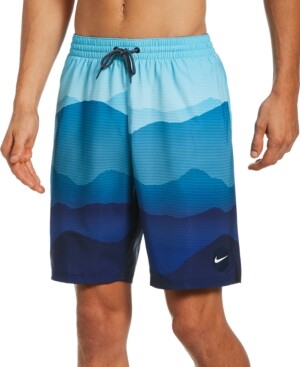 nike swimming 5inch volley shorts with all over swoosh print in black