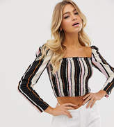 Thumbnail for your product : Outrageous Fortune square neck shirred top in multi stripe