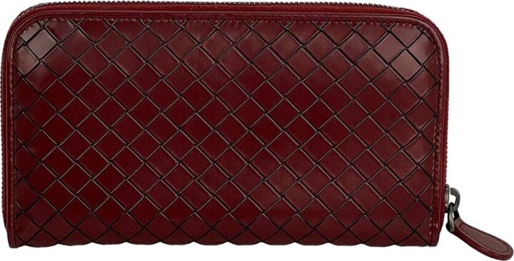Bottega Veneta Red Intrecciato Calfskin Leather Zip Around Wallet Clutch (Authentic Pre-Loved)
