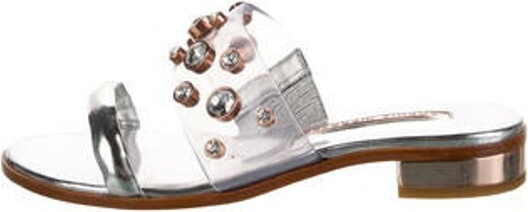 Sergio Rossi Slides Silver Polka Dot Print