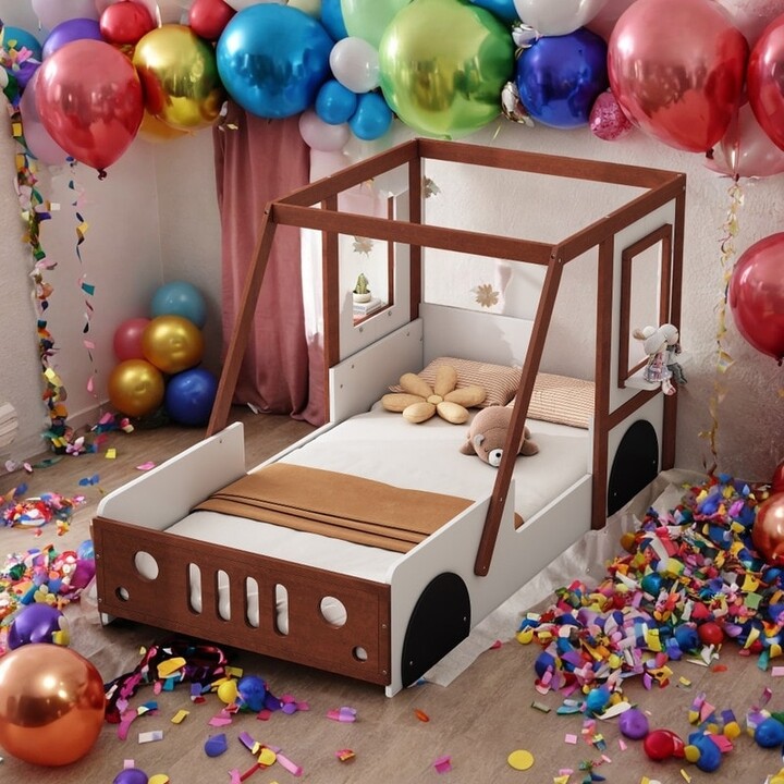 IGEMAN Fun Play Design Kids Platform Bed Twin Size Car Bed in Car