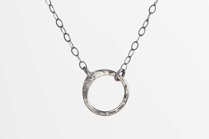 Etsy Rustic Minimal Iron & Sterling Necklace. 6Th Anniversary Gift For Her. Tiny Zen Circle Is Simple Organic & Elegant. Handmade To Order
