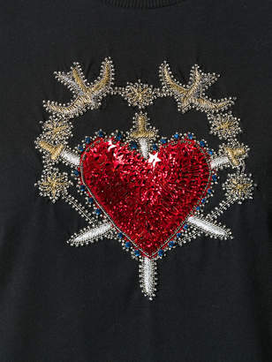 Amen embellished heart and dagger T-shirt