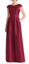 Thumbnail for your product : Alfred Sung Bateau-Neck Cap-Sleeve A-Line Sateen Twill Gown