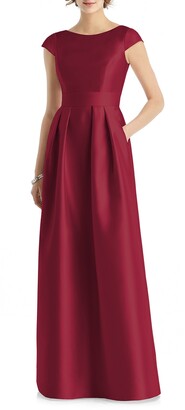 Alfred Sung Bateau-Neck Cap-Sleeve A-Line Sateen Twill Gown