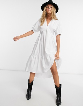Topshop poplin dress with contrast tie in white